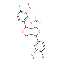 ChemSpider 2D Image | 1,4-Bis(4-hydroxy-3-methoxyphenyl)dihydro-1H,3H-furo[3,4-c]furan-3a(4H)-yl acetate | C22H24O8