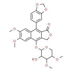 ChemSpider 2D Image | 9-(1,3-Benzodioxol-5-yl)-6,7-dimethoxy-1-oxo-1,3-dihydronaphtho[2,3-c]furan-4-yl 3,4-di-O-methylpentopyranoside | C28H28O11