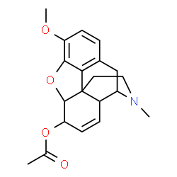 ChemSpider 2D Image | 3-Methoxy-17-methyl-7,8-didehydro-4,5-epoxymorphinan-6-yl acetate | C20H23NO4