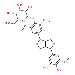 ChemSpider 2D Image | 4-[4-(4-Hydroxy-3,5-dimethoxyphenyl)tetrahydro-1H,3H-furo[3,4-c]furan-1-yl]-2,6-dimethoxyphenyl hexopyranoside | C28H36O13