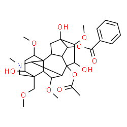 ChemSpider 2D Image | 8-Acetoxy-3,13,15-trihydroxy-1,6,16-trimethoxy-4-(methoxymethyl)-20-methylaconitan-14-yl benzoate | C33H45NO11