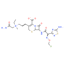 ChemSpider 2D Image | 3-{3-[(2-Amino-2-oxoethyl)(ethyl)methylammonio]-1-propen-1-yl}-7-({(5-amino-1,2,4-thiadiazol-3-yl)[(fluoromethoxy)imino]acetyl}amino)-8-oxo-5-thia-1-azabicyclo[4.2.0]oct-2-ene-2-carboxylate | C20H25FN8O6S2