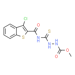 ChemSpider 2D Image | Methyl 2-{[(3-chloro-1-benzothiophen-2-yl)carbonyl]carbamothioyl}hydrazinecarboxylate | C12H10ClN3O3S2