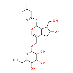 ChemSpider 2D Image | 4-[(Hexopyranosyloxy)methyl]-6-hydroxy-7-(hydroxymethyl)-1,4a,5,6,7,7a-hexahydrocyclopenta[c]pyran-1-yl 3-methylbutanoate | C21H34O11