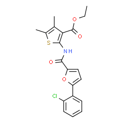 ChemSpider 2D Image | Ethyl 2-{[5-(2-chlorophenyl)-2-furoyl]amino}-4,5-dimethyl-3-thiophenecarboxylate | C20H18ClNO4S