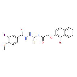 ChemSpider 2D Image | 2-[(1-Bromo-2-naphthyl)oxy]-N-{[2-(3-iodo-4-methoxybenzoyl)hydrazino]carbonothioyl}acetamide | C21H17BrIN3O4S