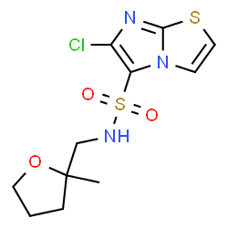 ChemSpider 2D Image | 6-Chloro-N-[(2-methyltetrahydro-2-furanyl)methyl]imidazo[2,1-b][1,3]thiazole-5-sulfonamide | C11H14ClN3O3S2