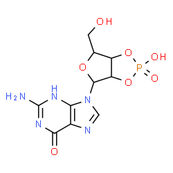 ChemSpider 2D Image | 2-Amino-9-[2-hydroxy-6-(hydroxymethyl)-2-oxidotetrahydrofuro[3,4-d][1,3,2]dioxaphosphol-4-yl]-3,9-dihydro-6H-purin-6-one | C10H12N5O7P