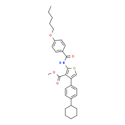 ChemSpider 2D Image | Methyl 4-(4-cyclohexylphenyl)-2-{[4-(pentyloxy)benzoyl]amino}-3-thiophenecarboxylate | C30H35NO4S