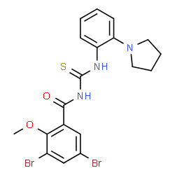 ChemSpider 2D Image | 3,5-Dibromo-2-methoxy-N-{[2-(1-pyrrolidinyl)phenyl]carbamothioyl}benzamide | C19H19Br2N3O2S