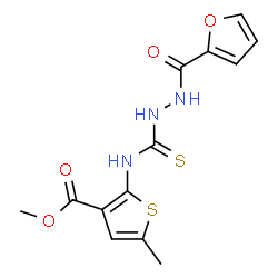 ChemSpider 2D Image | Methyl 2-({[2-(2-furoyl)hydrazino]carbothioyl}amino)-5-methylthiophene-3-carboxylate | C13H13N3O4S2