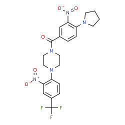 ChemSpider 2D Image | [3-Nitro-4-(1-pyrrolidinyl)phenyl]{4-[2-nitro-4-(trifluoromethyl)phenyl]-1-piperazinyl}methanone | C22H22F3N5O5