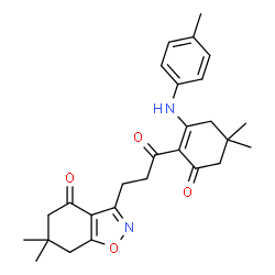 ChemSpider 2D Image | 3-(3-{4,4-Dimethyl-2-[(4-methylphenyl)amino]-6-oxo-1-cyclohexen-1-yl}-3-oxopropyl)-6,6-dimethyl-6,7-dihydro-1,2-benzoxazol-4(5H)-one | C27H32N2O4