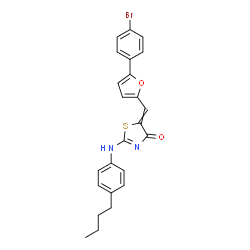 ChemSpider 2D Image | 5-{[5-(4-Bromophenyl)-2-furyl]methylene}-2-[(4-butylphenyl)amino]-1,3-thiazol-4(5H)-one | C24H21BrN2O2S