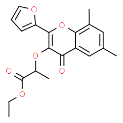ChemSpider 2D Image | Ethyl 2-{[2-(2-furyl)-6,8-dimethyl-4-oxo-4H-chromen-3-yl]oxy}propanoate | C20H20O6