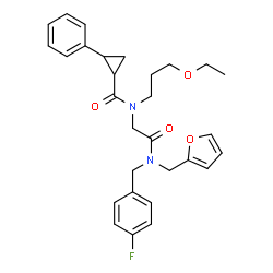 ChemSpider 2D Image | N-(3-Ethoxypropyl)-N-{2-[(4-fluorobenzyl)(2-furylmethyl)amino]-2-oxoethyl}-2-phenylcyclopropanecarboxamide | C29H33FN2O4