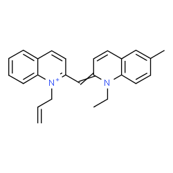 ChemSpider 2D Image | 1-Allyl-2-[(1-ethyl-6-methyl-2(1H)-quinolinylidene)methyl]quinolinium | C25H25N2