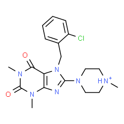 ChemSpider 2D Image | 4-[7-(2-Chlorobenzyl)-1,3-dimethyl-2,6-dioxo-2,3,6,7-tetrahydro-1H-purin-8-yl]-1-methylpiperazin-1-ium | C19H24ClN6O2
