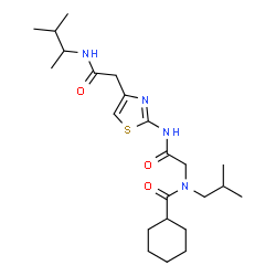 ChemSpider 2D Image | N-Isobutyl-N-{2-[(4-{2-[(3-methyl-2-butanyl)amino]-2-oxoethyl}-1,3-thiazol-2-yl)amino]-2-oxoethyl}cyclohexanecarboxamide | C23H38N4O3S