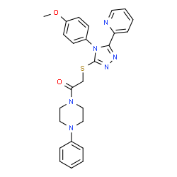 ChemSpider 2D Image | 2-{[4-(4-Methoxyphenyl)-5-(2-pyridinyl)-4H-1,2,4-triazol-3-yl]sulfanyl}-1-(4-phenyl-1-piperazinyl)ethanone | C26H26N6O2S