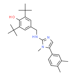 ChemSpider 2D Image | 4-({[5-(3,4-Dimethylphenyl)-1-methyl-1H-imidazol-2-yl]amino}methyl)-2,6-bis(2-methyl-2-propanyl)phenol | C27H37N3O