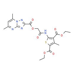 ChemSpider 2D Image | Diethyl 5-[({[(5,7-dimethyl[1,2,4]triazolo[1,5-a]pyrimidin-2-yl)carbonyl]oxy}acetyl)amino]-3-methyl-2,4-thiophenedicarboxylate | C21H23N5O7S
