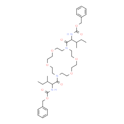 ChemSpider 2D Image | Benzyl {1-[16-(2-{[(benzyloxy)carbonyl]amino}-3-methylpentanoyl)-1,4,10,13-tetraoxa-7,16-diazacyclooctadecan-7-yl]-3-methyl-1-oxo-2-pentanyl}carbamate | C40H60N4O10
