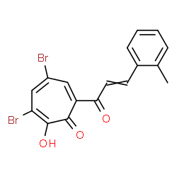 ChemSpider 2D Image | 3,5-Dibromo-2-hydroxy-7-[3-(2-methylphenyl)acryloyl]-2,4,6-cycloheptatrien-1-one | C17H12Br2O3