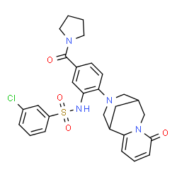 ChemSpider 2D Image | 3-Chloro-N-[2-(6-oxo-7,11-diazatricyclo[7.3.1.0~2,7~]trideca-2,4-dien-11-yl)-5-(1-pyrrolidinylcarbonyl)phenyl]benzenesulfonamide | C28H29ClN4O4S