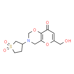 ChemSpider 2D Image | 3-(1,1-Dioxidotetrahydro-3-thiophenyl)-6-(hydroxymethyl)-3,4-dihydropyrano[2,3-e][1,3]oxazin-8(2H)-one | C12H15NO6S