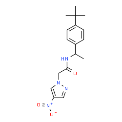 ChemSpider 2D Image | N-{1-[4-(2-Methyl-2-propanyl)phenyl]ethyl}-2-(4-nitro-1H-pyrazol-1-yl)acetamide | C17H22N4O3