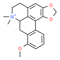 ChemSpider 2D Image | 9-Methoxy-7,7-dimethyl-6,7,7a,8-tetrahydro-5H-[1,3]benzodioxolo[6,5,4-de]benzo[g]quinolin-7-ium | C20H22NO3