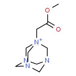 ChemSpider 2D Image | 1-(2-Methoxy-2-oxoethyl)-3,5,7-triaza-1-azoniatricyclo[3.3.1.1~3,7~]decane | C9H17N4O2