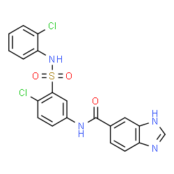 ChemSpider 2D Image | N-{4-Chloro-3-[(2-chlorophenyl)sulfamoyl]phenyl}-1H-benzimidazole-6-carboxamide | C20H14Cl2N4O3S