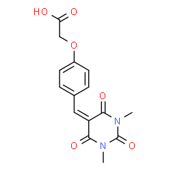 ChemSpider 2D Image | {4-[(1,3-Dimethyl-2,4,6-trioxotetrahydro-5(2H)-pyrimidinylidene)methyl]phenoxy}acetic acid | C15H14N2O6