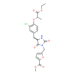 ChemSpider 2D Image | Methyl 5-[(4-{3-chloro-4-[(1-ethoxy-1-oxo-2-propanyl)oxy]benzylidene}-2,5-dioxo-1-imidazolidinyl)methyl]-2-furoate | C22H21ClN2O8