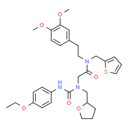 ChemSpider 2D Image | N-[2-(3,4-Dimethoxyphenyl)ethyl]-N~2~-[(4-ethoxyphenyl)carbamoyl]-N~2~-(tetrahydro-2-furanylmethyl)-N-(2-thienylmethyl)glycinamide | C31H39N3O6S