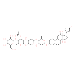 ChemSpider 2D Image | 3-{[Hexopyranosyl-(1->4)-3-O-acetyl-2,6-dideoxyhexopyranosyl-(1->4)-2,6-dideoxyhexopyranosyl-(1->4)-2,6-dideoxyhexopyranosyl]oxy}-12,14-dihydroxycard-20(22)-enolide | C49H76O20