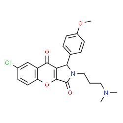 ChemSpider 2D Image | 7-Chloro-2-[3-(dimethylamino)propyl]-1-(4-methoxyphenyl)-1,2-dihydrochromeno[2,3-c]pyrrole-3,9-dione | C23H23ClN2O4