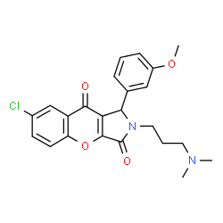 ChemSpider 2D Image | 7-Chloro-2-[3-(dimethylamino)propyl]-1-(3-methoxyphenyl)-1,2-dihydrochromeno[2,3-c]pyrrole-3,9-dione | C23H23ClN2O4
