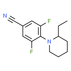 ChemSpider 2D Image | 4-(2-Ethyl-1-piperidinyl)-3,5-difluorobenzonitrile | C14H16F2N2