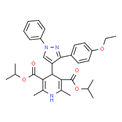 ChemSpider 2D Image | Diisopropyl 4-[3-(4-ethoxyphenyl)-1-phenyl-1H-pyrazol-4-yl]-2,6-dimethyl-1,4-dihydro-3,5-pyridinedicarboxylate | C32H37N3O5