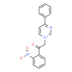 ChemSpider 2D Image | 1-[2-(2-Nitrophenyl)-2-oxoethyl]-4-phenylpyrimidin-1-ium | C18H14N3O3