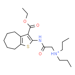 ChemSpider 2D Image | N-(2-{[3-(Ethoxycarbonyl)-5,6,7,8-tetrahydro-4H-cyclohepta[b]thiophen-2-yl]amino}-2-oxoethyl)-N-propyl-1-propanaminium | C20H33N2O3S