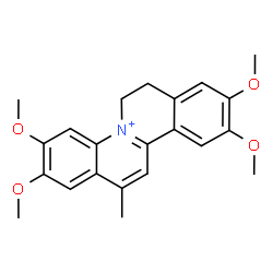 ChemSpider 2D Image | 2,3,9,10-Tetramethoxy-13-methyl-6,7-dihydroisoquinolino[2,1-a]quinolinium | C22H24NO4