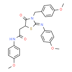ChemSpider 2D Image | 2-{(2Z)-3-(4-Methoxybenzyl)-2-[(4-methoxyphenyl)imino]-4-oxo-1,3-thiazolidin-5-yl}-N-(4-methoxyphenyl)acetamide | C27H27N3O5S