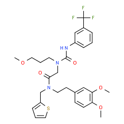 ChemSpider 2D Image | N-[2-(3,4-Dimethoxyphenyl)ethyl]-N~2~-(3-methoxypropyl)-N-(2-thienylmethyl)-N~2~-{[3-(trifluoromethyl)phenyl]carbamoyl}glycinamide | C29H34F3N3O5S