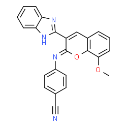 ChemSpider 2D Image | 4-{(Z)-[3-(1H-Benzimidazol-2-yl)-8-methoxy-2H-chromen-2-ylidene]amino}benzonitrile | C24H16N4O2