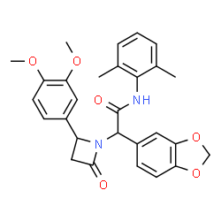 ChemSpider 2D Image | 2-(1,3-Benzodioxol-5-yl)-2-[2-(3,4-dimethoxyphenyl)-4-oxo-1-azetidinyl]-N-(2,6-dimethylphenyl)acetamide | C28H28N2O6