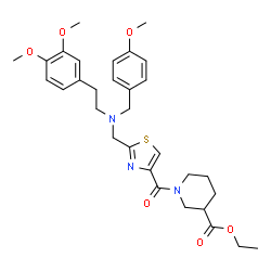 ChemSpider 2D Image | Ethyl 1-{[2-({[2-(3,4-dimethoxyphenyl)ethyl](4-methoxybenzyl)amino}methyl)-1,3-thiazol-4-yl]carbonyl}-3-piperidinecarboxylate | C31H39N3O6S